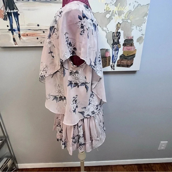 MISA Los Angeles Pink Floral Print Ruffle Mini Dress Women Size S - Picture 3 of 9